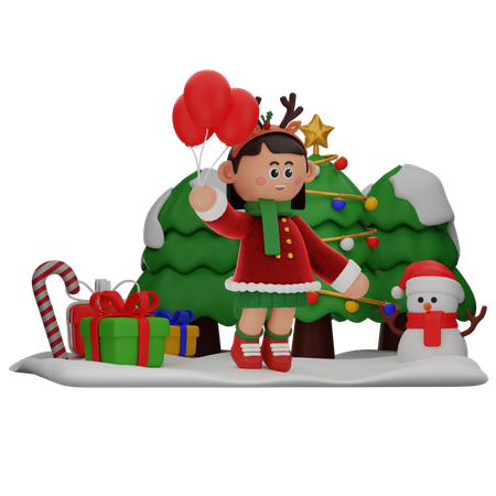 Niña sosteniendo globos  3D Icon