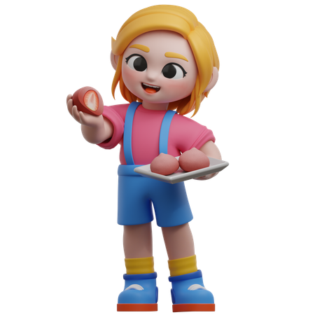 Niña sosteniendo mochi de fresa  3D Icon