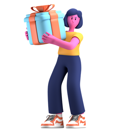 Niña sosteniendo regalo  3D Icon