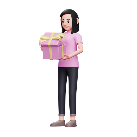 Niña sosteniendo regalo de san valentín  3D Icon