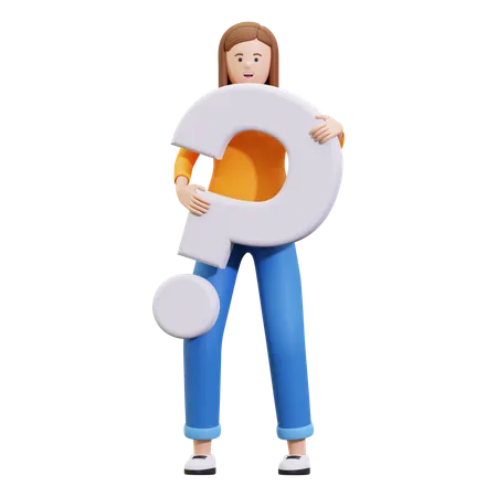 Chica sosteniendo signo de interrogación  3D Illustration