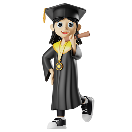 Niña sosteniendo un diploma y luciendo una medalla  3D Icon