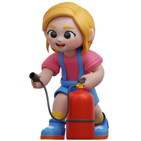 Niña sosteniendo un extintor de incendios  3D Icon