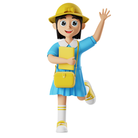 Niña sosteniendo un libro mientras agita la mano  3D Icon