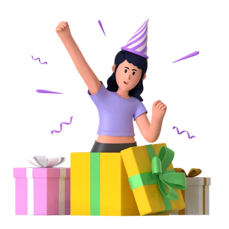 Chica joven con regalo sorpresa  3D Icon