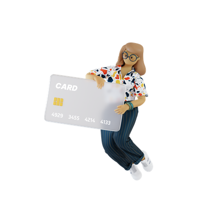 Niña sosteniendo tarjeta de crédito  3D Illustration