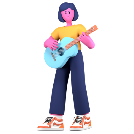 Niña tocando la guitarra  3D Illustration