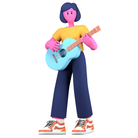 Niña tocando la guitarra  3D Illustration