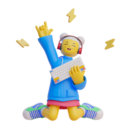 Niña tocando teclado guitarra  3D Icon