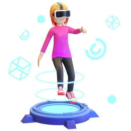 Chica usando dispositivo de realidad virtual  3D Illustration