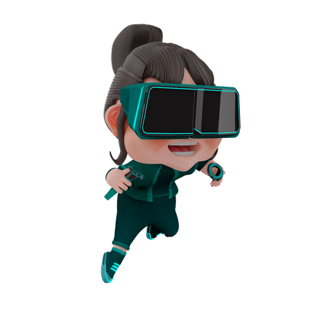 Niña usando tecnología virtual  3D Illustration