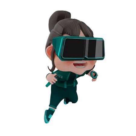 Niña usando tecnología virtual  3D Illustration