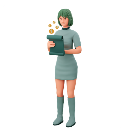Niña viendo informe de negocios  3D Icon