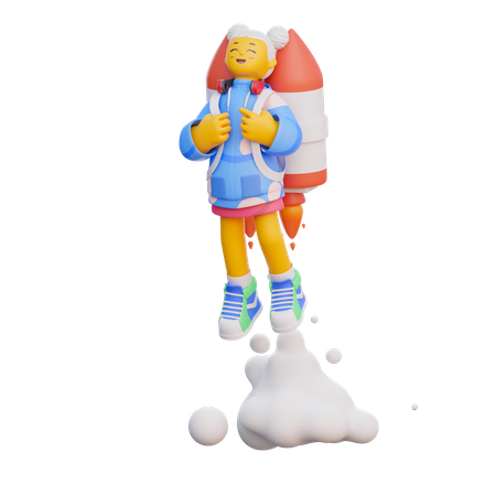 Niña volando con cohete  3D Icon