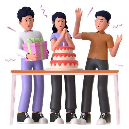 Niña y hombre celebrando fiesta de cumpleaños  3D Icon