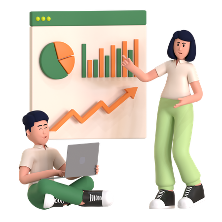 Niña y hombre haciendo análisis de datos  3D Icon