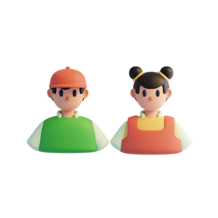 Niña y niño  3D Icon