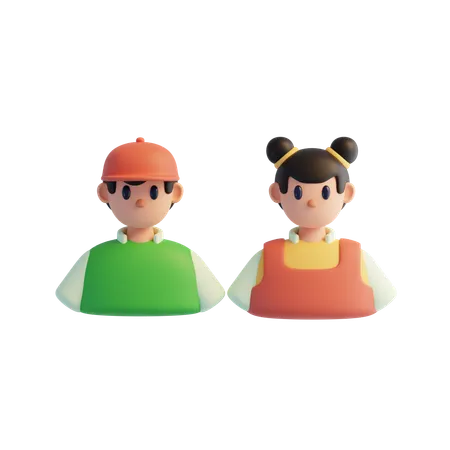 Niña y niño  3D Icon