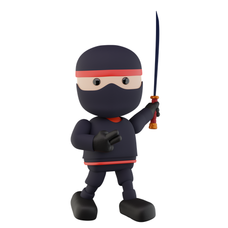 Ninja Kids segurando espada  3D Illustration