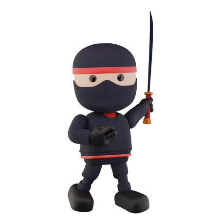 Ninja Kids segurando espada  3D Illustration