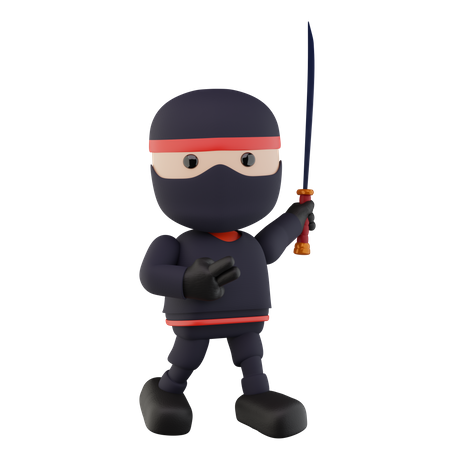 Ninja Kids holding sword  3D Illustration