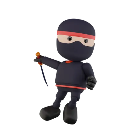 Ninja Kids with sword  3D Illustration