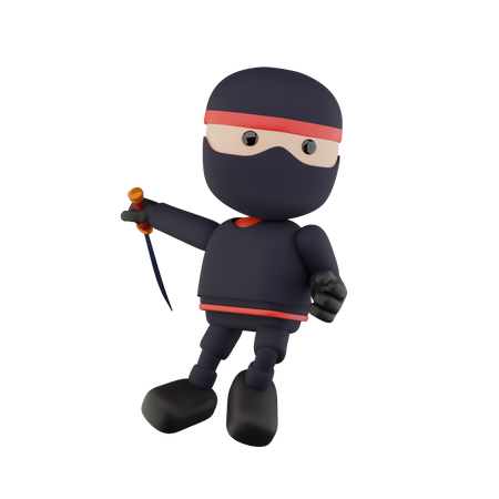 Ninja Kids with sword  3D Illustration