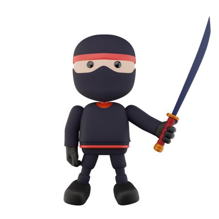 Ninja kids with sword  3D Illustration