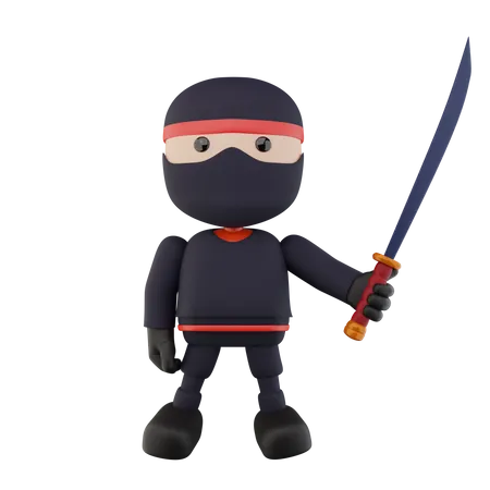 Ninja kids with sword  3D Illustration