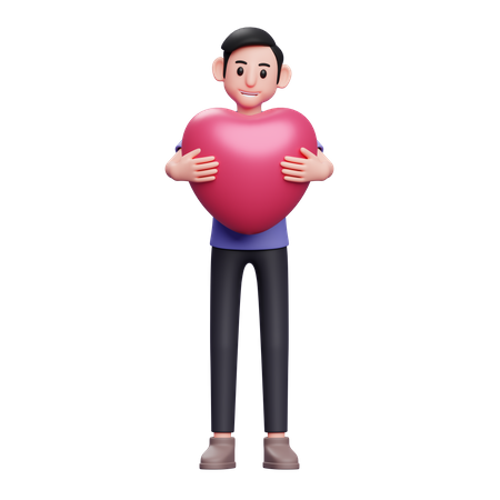Niño abrazando corazón rosa  3D Icon