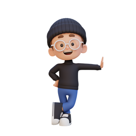 Niño acostado en una pared transparente  3D Icon