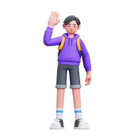 Niño saludando con la mano  3D Illustration