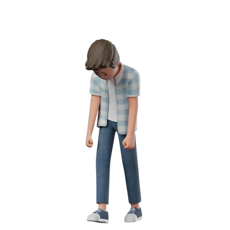 Niño caminando triste  3D Illustration
