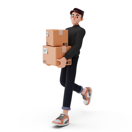 Niño caminando y sosteniendo logística  3D Icon