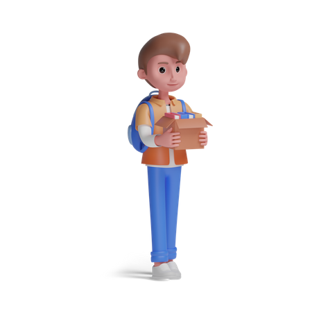 Niño llevando caja  3D Illustration
