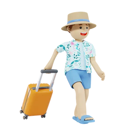 Niño llevando maleta  3D Illustration