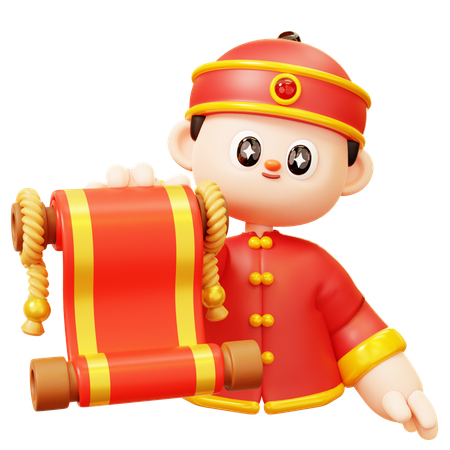 Niño chino con letra de desplazamiento  3D Icon