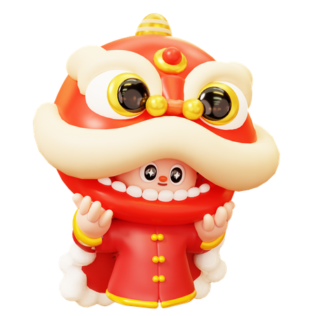 Niño chino haciendo danza del león  3D Icon