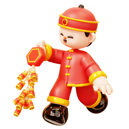 Niño chino sosteniendo petardos  3D Icon