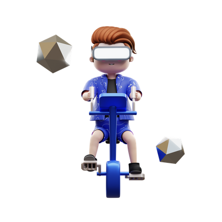 Niño en bicicleta usando metaverso  3D Illustration