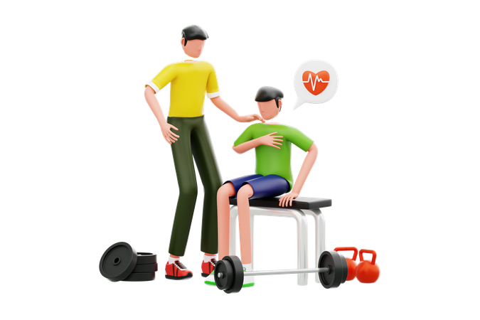 Niño sufriendo un ataque de pánico en el gimnasio  3D Illustration