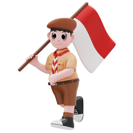 Niño con bandera de Indonesia  3D Illustration