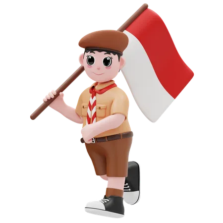 Niño con bandera de Indonesia  3D Illustration