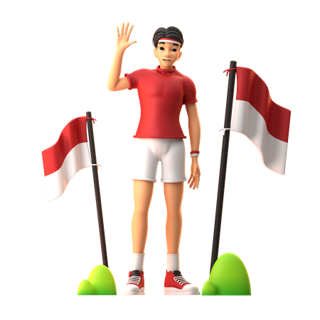 Niño con bandera de Indonesia  3D Illustration