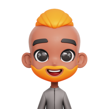 Niño con barba y bigote naranja  3D Icon