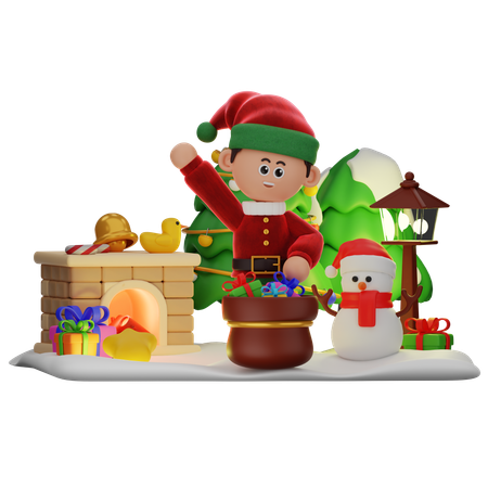 Niño con bolsa de regalos  3D Icon