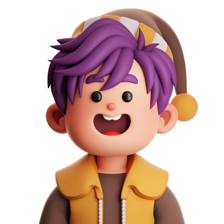 Niño con cabello morado y chaleco amarillo  3D Icon