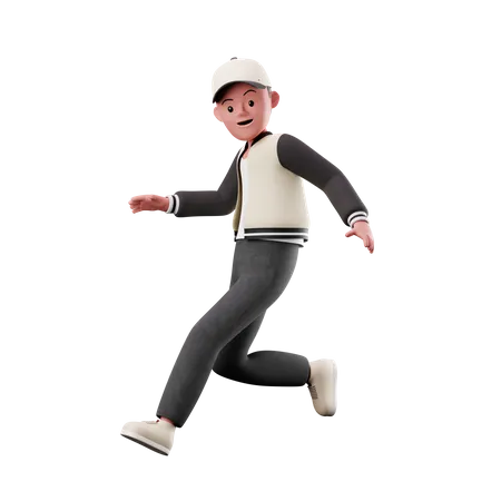 Joven con pose de correr y saltar  3D Illustration