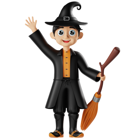 Niño con disfraz de bruja para Halloween  3D Icon