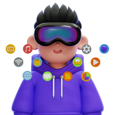 Niño con gafas de realidad virtual  3D Icon